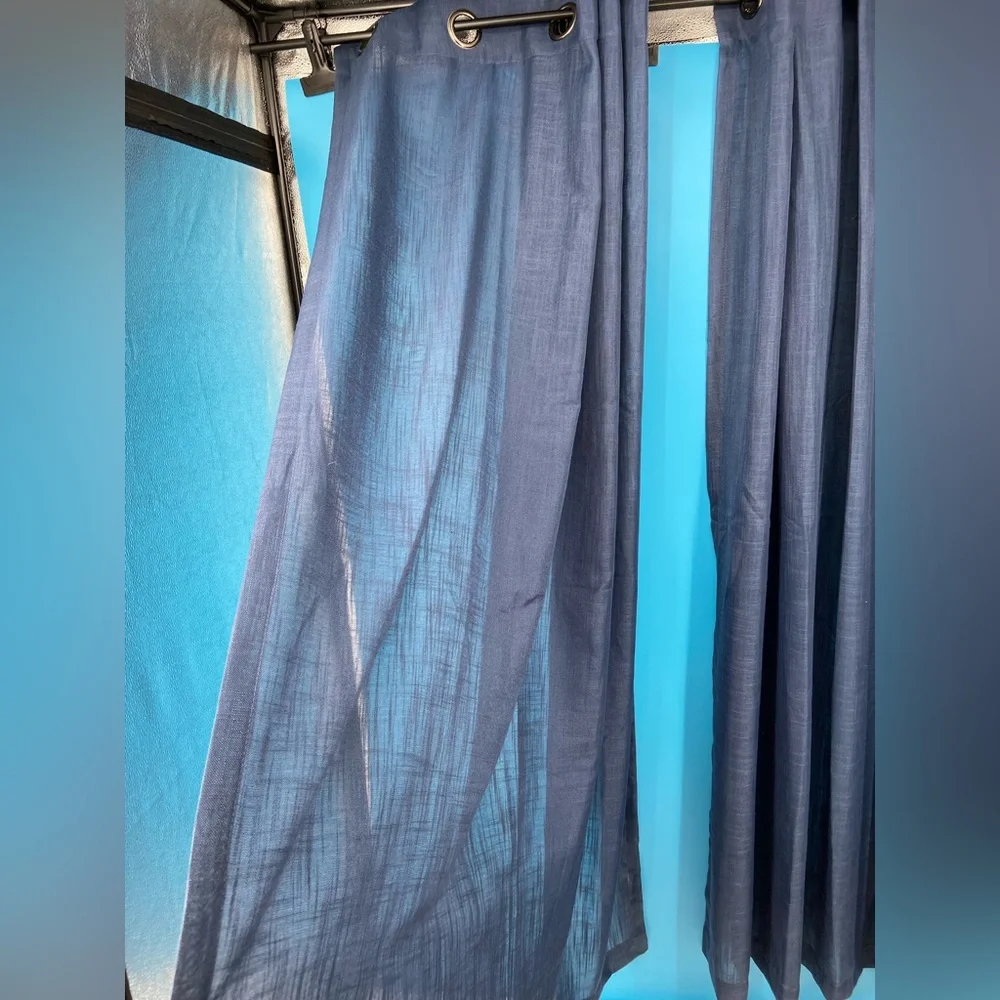 Curtain Panels 2, Blue sheer‎ panels with dark silver grommets, 72” x 54” each